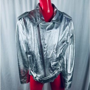 RARE Vintage LA Roxx Hollywood Metallic Silver Motorcycle Jacket - EXCELLENT!
